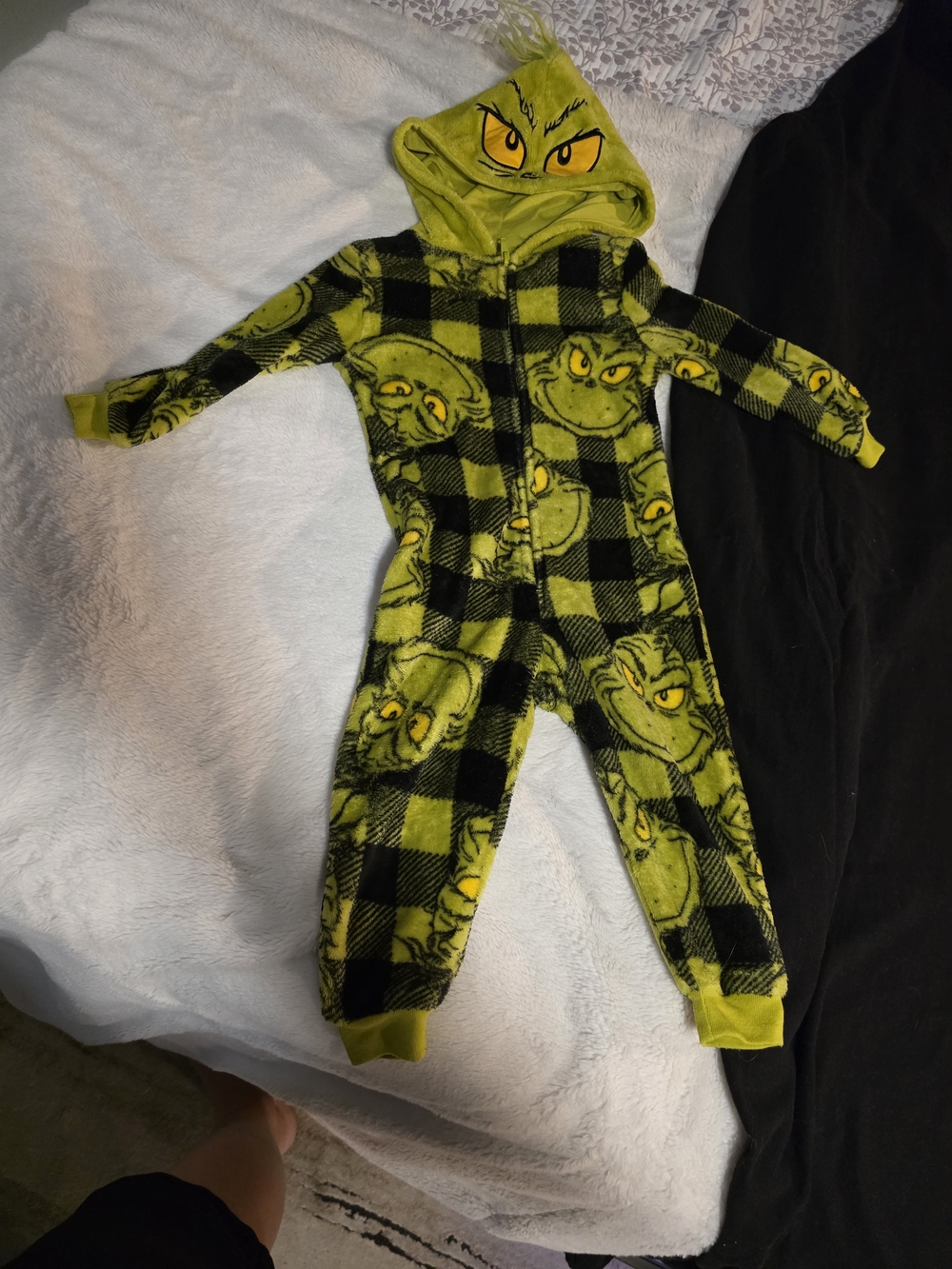 Carter's Green and Black Grinch Plush One-Piece Footie